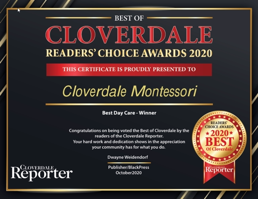 Readers' Choice Award 2020 certificate, Best Daycare Winner